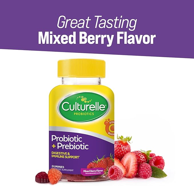 Culturelle Daily Probiotic Gummies for Women & Men, Berry Flavor, 52 Count, Naturally-Sourced Daily Probiotic + Prebiotic for Digestive Health, Non-GMO & Vegan
