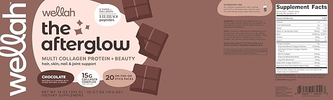 The Afterglow Multi Collagen Protein + Beauty (Chocolate) 20 Stickpacks - 15G Collagen Complex Per Serving