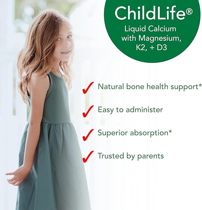 ChildLife Essentials Liquid Calcium Supplement for Kids Single Serve - Baby Calcium with Magnesium, Vitamin D3, & K2 for Bone Support, On The Go Nutrition - Orange Flavor, 0.34 fl oz (30 Stick Packs)