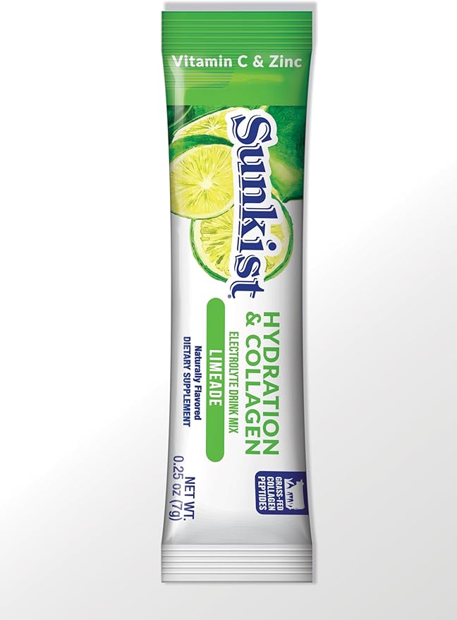 The Frozen Bean Sunkist Collagen Drink Mix - Hydration Limeade Electrolyte Drink for Women with Vitamin C, Zinc, Collagen Peptides, Naturally Flavored - 20 Packs