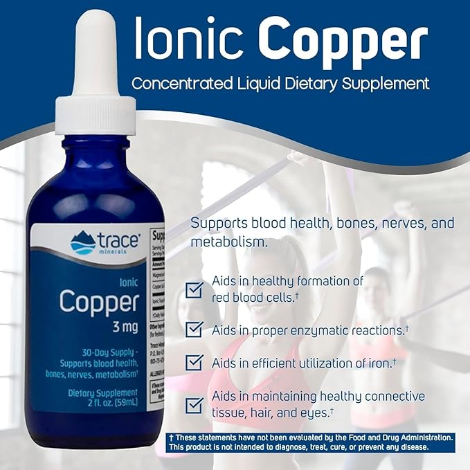 Trace Minerals Ionic Copper - Bone & Energy Support Supplement - Copper Supplement to Support Enzymatic Reactions - Liquid Supplement to Aid Healthy Connective Tissue - 2 fl oz (About 48 Servings)