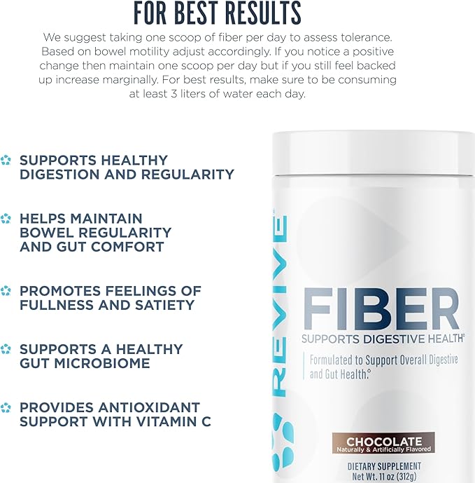 Revive MD Fiber Supplement for Digestive & Gut Health - 5g of Dietary Fiber Supports a Healthy Digestive System with Psyllium Husk & More - 30 Servings, Chocolate