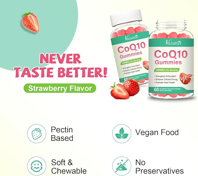 400MG CoQ10 Gummies with Omega-3, Vitamin B3 & Magnesium, Helps Support Hear-t Health, Cellular Energy & Antioxidant, Vegan, Gluten Free, 2 Months Supply