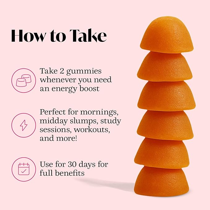 Winged Wellness Rise Up, Energy & Focus Gummies for Women - Daily Brain Boost Gummy Supplement with Natural Caffeine, Ashwagandha, B12, Nootropics Alpha-GPC & Lion’s Mane - Pineapple, 30 Gummies
