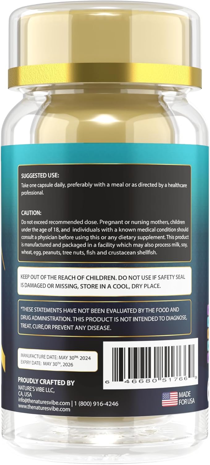 Nature's Vibe 18 in 1 Sea Moss 7000 mg,Shilajit 400 mg,Black Seed Oil 4000 mg,Ashwagandha 2000 mg, Turmeric,Bladderwrack,Burdock 2000 mg Each,Vitamin C & D3,Elderberry,Multimineral Blend -60 Caps