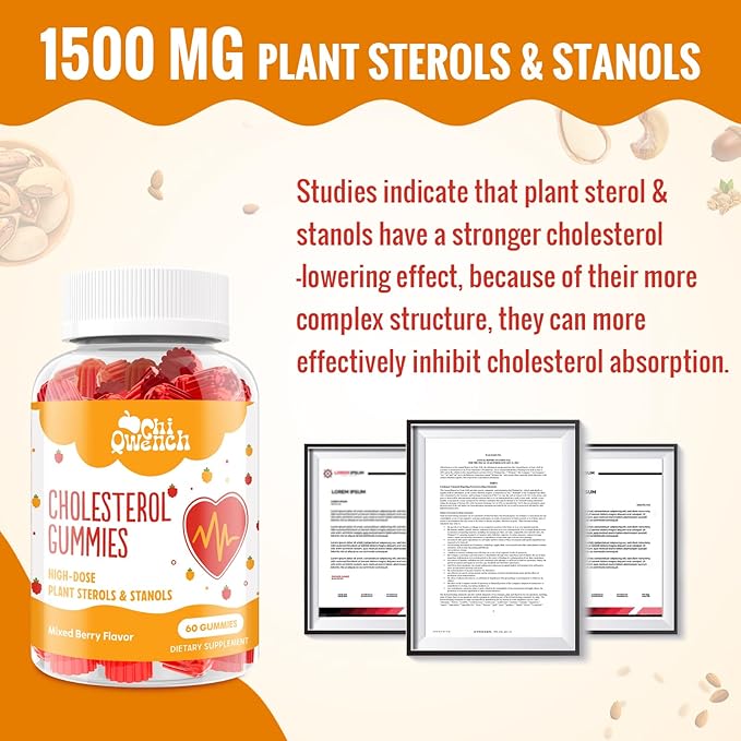 Cholesterol Supplements with 1500 Mg Plant Sterols & Stanols, Cholesterol Support Gummies, Cholesterol Complex Gummies, Maintains Normal Levels, Mixed Berry Flavor, 120 Count