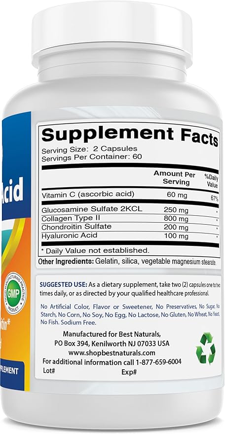 Best Naturals Hyaluronic Acid 100 mg 120 Capsules - Support Healthy Joints and Youthful Skin (859375002702)