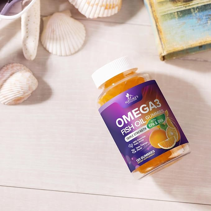 Omega-3 Gummies, Fish Oil Gummies for Adults & Kids, Omega-3 Gummy Vitamins, EPA & DHA Fish Oil Fatty Acids Gummy Supplement, Nature's Supplements for Joint, Heart Health, & Brain Support - 120 Count
