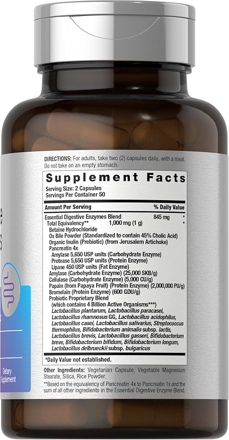Horbäach Essential Digestive Enzymes | 100 Capsules | Enzyme Blend for Men & Women | Non-GMO & Gluten Free Supplement