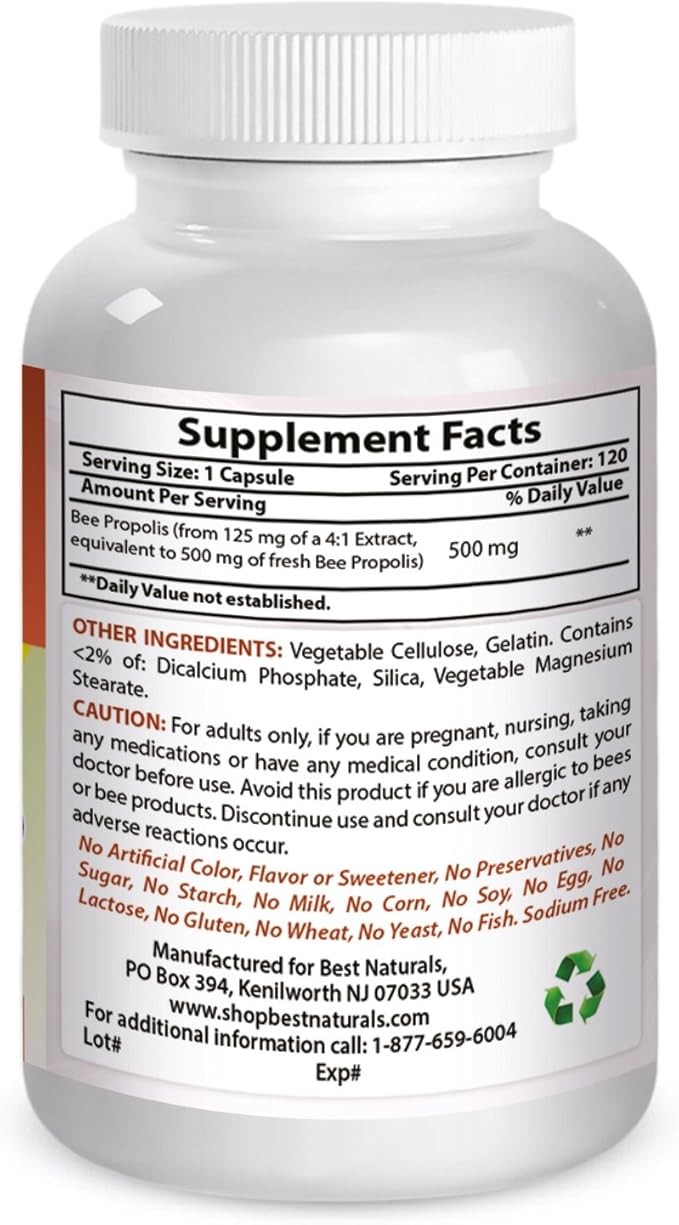 Best Naturals Bee Propolis 500 mg 120 Capsules