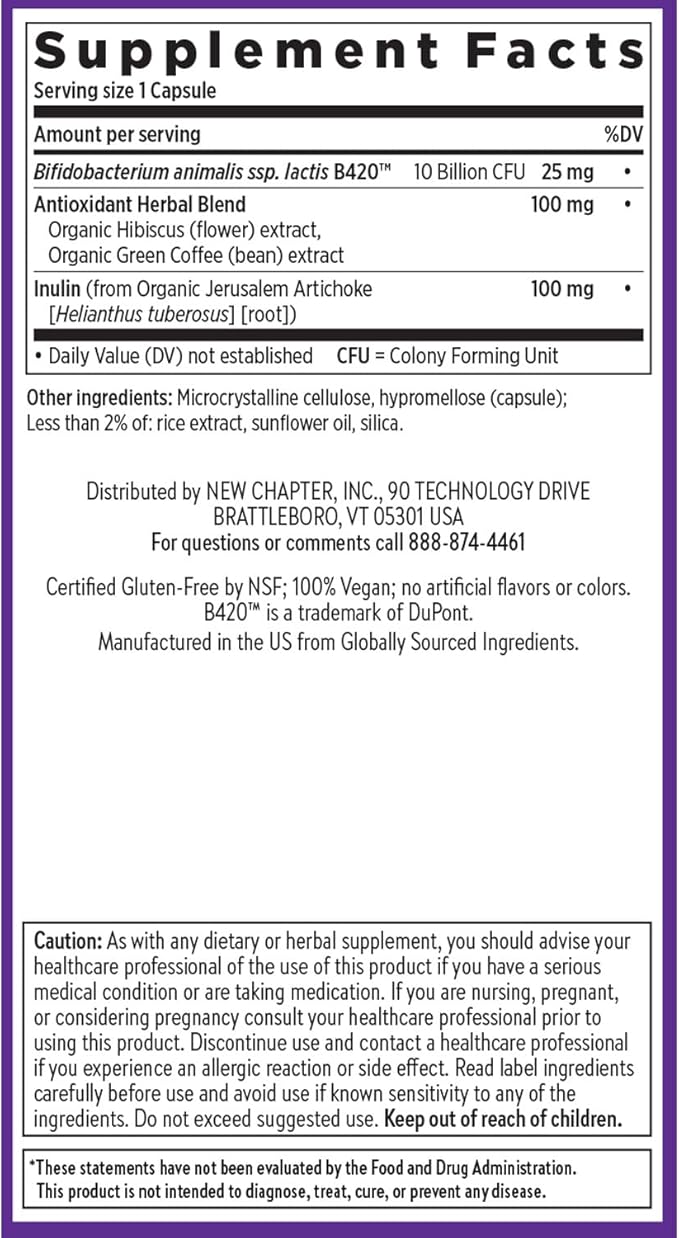 New Chapter Daily Dual Biotic Probiotic + Prebiotic for Digestion & Microbiome Health, 100% Vegan, Soy Free, Non-GMO, 60 Count (2 Month Supply)