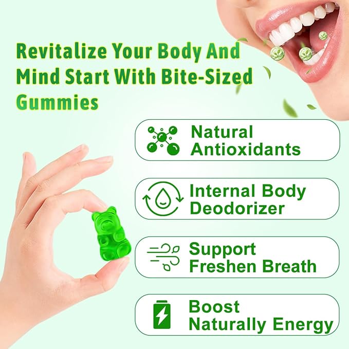 2 Pack Chlorophyll Gummies with Ashwagandha Vitamin C Zinc for Body Odor Skin Energy Immune Support Deodorant, Apple Flavor 120 Cts