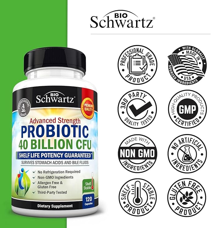 Daily Probiotic Supplement 40 Billion CFU - Gut Health Complex with Astragalus and Lactobacillus Acidophilus Probiotic for Women and Men - Shelf Stable, with Prebiotics for Digestive Health 120 ct