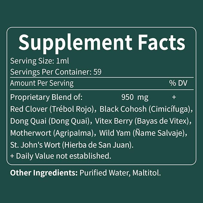Red Clover Herb Drops for Women Menopause Support, Herbal Supplement Tincture w/Dong Quail, Wild Yam Support Hot Flashes Relief & Bone Health. 2oz