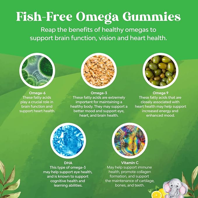 Kids DHA Omega 3 Gummies for Kids - Delicious Fish Free DHA Omega 3 Gummies with Vegetarian 6 9 for Vision Brain & Immunity - Non GMO Supplement Fish & Gluten Free 1 Month