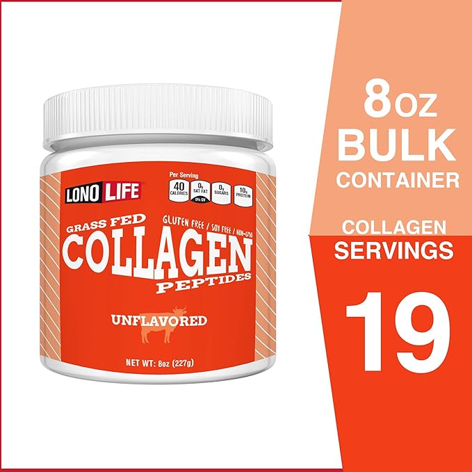 LonoLife - Unflavored Collagen Peptides with 10g Protein, Paleo and Keto Friendly, 8-Ounce Bulk Container - Packaging May Vary