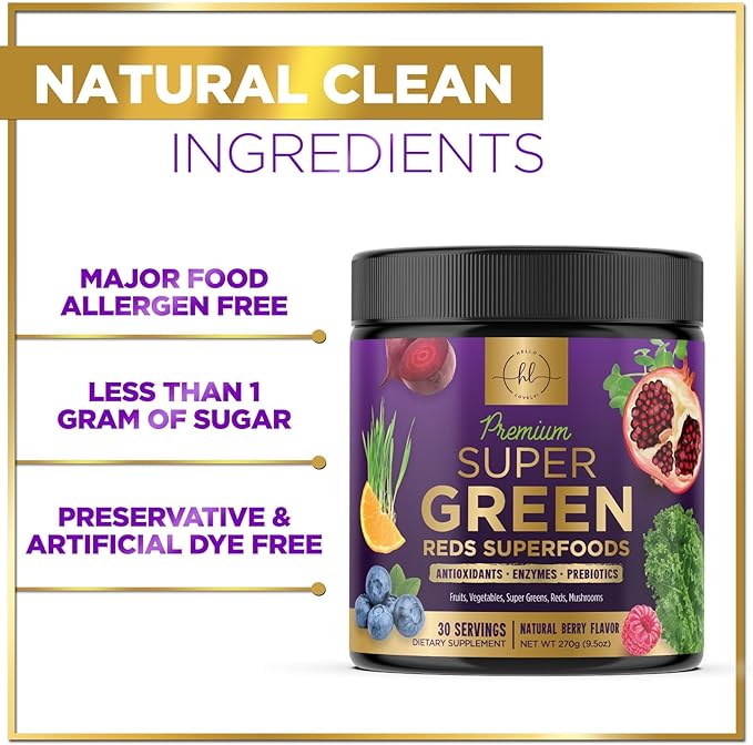 Greens Superfood Powder - Greens Powder Mix for Energy, Spirulina, Chlorella & Digestive Enzymes, Antioxidant Super Green Mix, 20+ Amazing Superfoods Support Digestion, Vegan & Non-GMO - 30 Servings