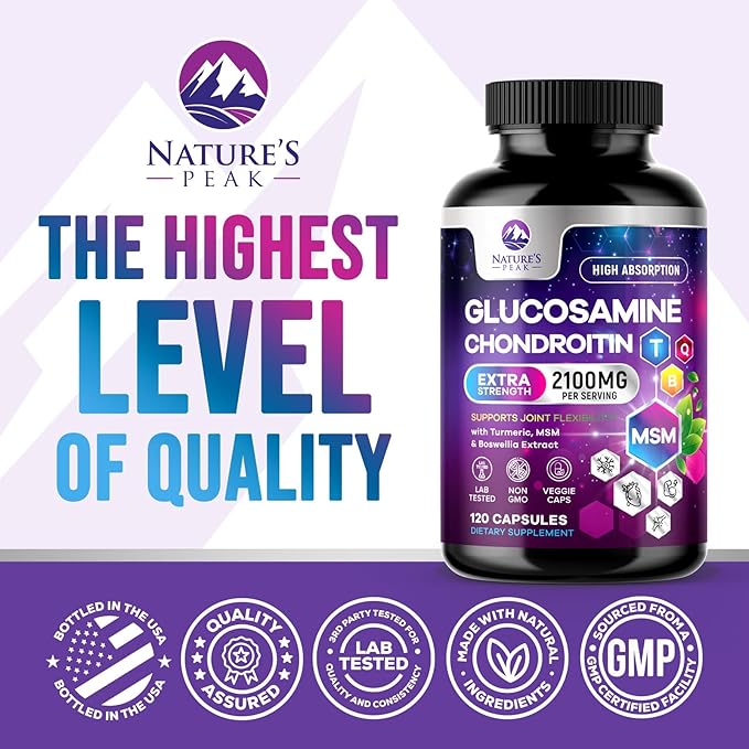 Glucosamine Chondroitin Supplements MSM Complex - Antioxidant & Joint Support with Turmeric, Boswellia, Quercetin - For Occasional Discomfort of Joints, Back, Hands, Knees & Mobility - 120 Capsules
