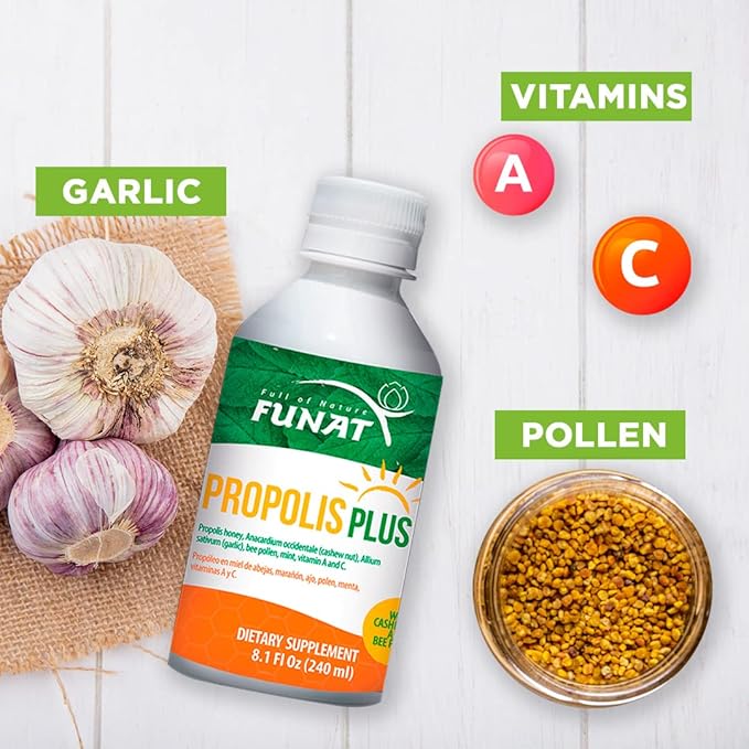 Propolis Plus Boosted with Polen, Garlic, Vitamin C and Vitamin A 8.1 Fl Oz, 240 ml | Immune Support, Boost Your Body's defenses