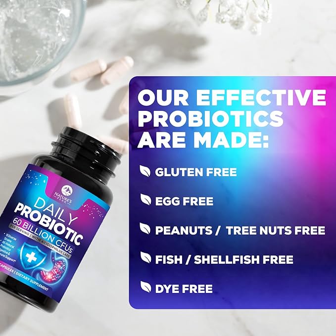 Probiotics 60 Billion CFU - 10 Strains + Digestive Enzymes & Prebiotics - Best Probiotic for Women & Men, Supports Immune, Gut Health, Occasional Constipation, Diarrhea, Gas & Bloating - 60 Capsules