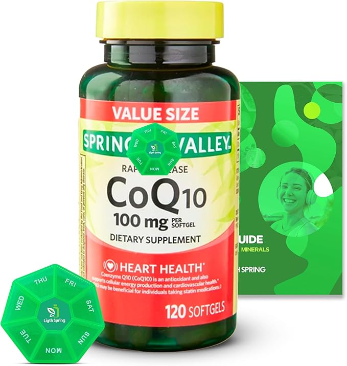Rapid-Release CoQ10 100 mg, 120 Softgels with Bundle Exclusive Vitamins & Minerals - A to Z - Better Ligth&Spring Guide + Weekly Pill Organizer (3 Items)