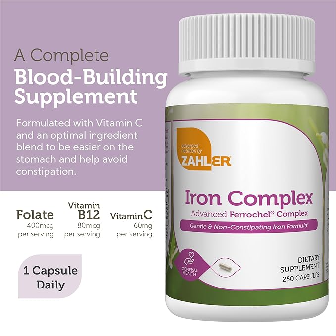 Zahler Iron Complex, Gentle & Non-Constipating Iron Formula, 250 Capsules