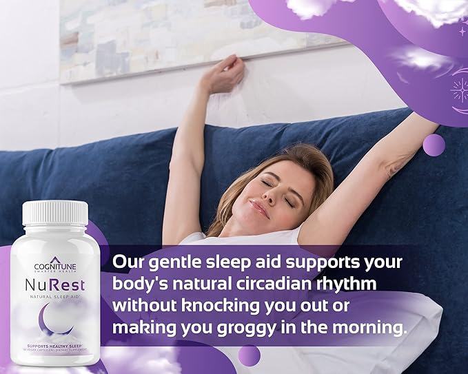 CogniTune Natural Sleep Supplement - Non Habit Forming Sleeping Pills, Non Drowsy Herbal Sleep Aid Formula w/Melatonin, Valerian Root, Lemon Balm, Chamomile, GABA, L-Theanine, Magnesium, Amino Acids