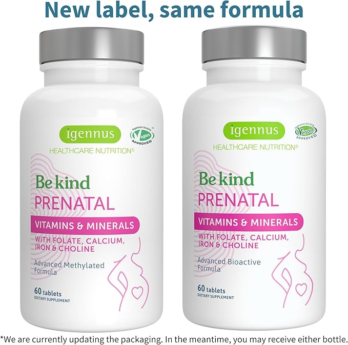 Igennus Methylated Prenatal Multivitamin for Women, Folate for MTHFR, High Absorption, Clean Label, Gentle Iron, Choline, Calcium & Magnesium, Vegan Pregnancy Vitamins, Halal, Non-GMO, 60 Tablets x6
