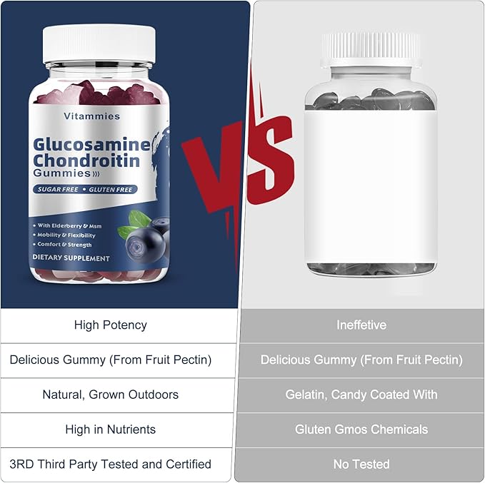 Glucosamine Chondroitin Gummies with MSM & Elderberry Extra Strength - Joint Support, Antioxidant Immune Support Supplement for Adults, Men & Women Minerals, coenzyme Q10, DHA- 60 Blueberry Gummies