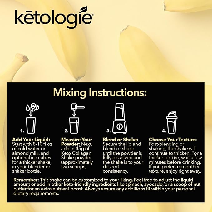 Keto Collagen Shake (Banana Creme) - with Coconut Oil, Prebiotics, Grass Fed Hydrolyzed Collagen Peptides Type I & III, Low Carb, Gluten Free,1.78lbs.