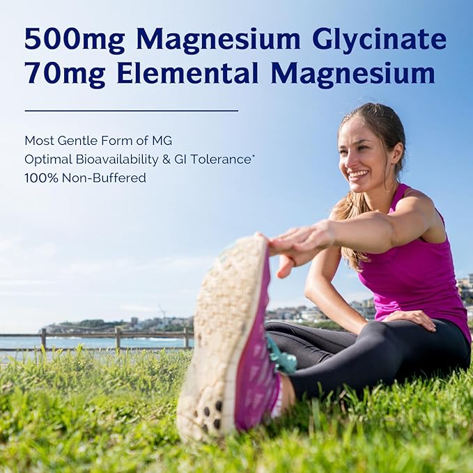 Innate Vitality Magnesium Glycinate 500mg | 70mg Elemental Magnesium Supplement- High Absorption, Non Buffered, Non-GMO & No Gluten - Nerve, Muscle, Bone & Heart Health - 240 Caps, 8 Month Supply