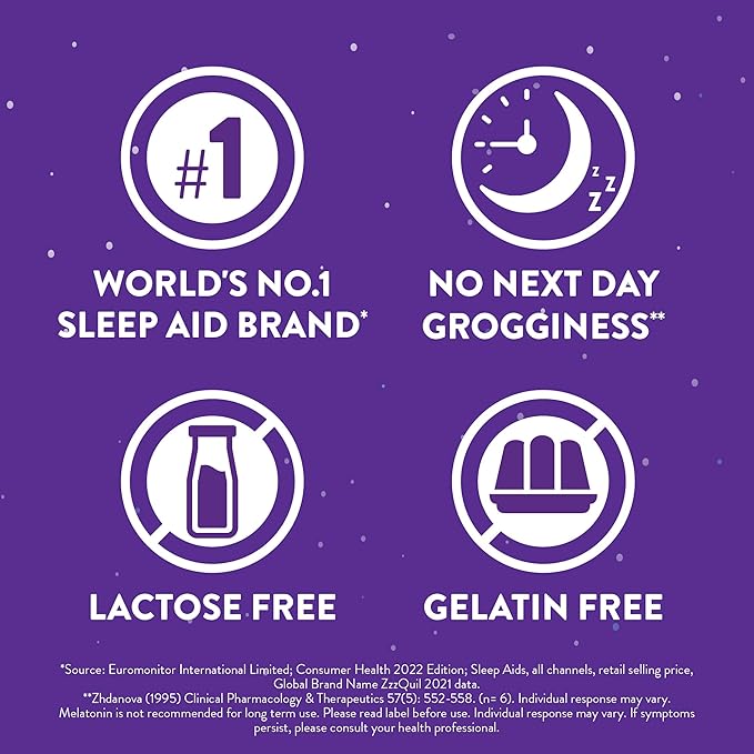ZzzQuil Pure Zzzs, Melatonin Sleep Aid Gummies with Lavender, Valerian Root and Chamomile, Natural Wildberry Vanilla Flavor, Non-Habit Forming, Drug-Free, 48 Count (Pack of 3)