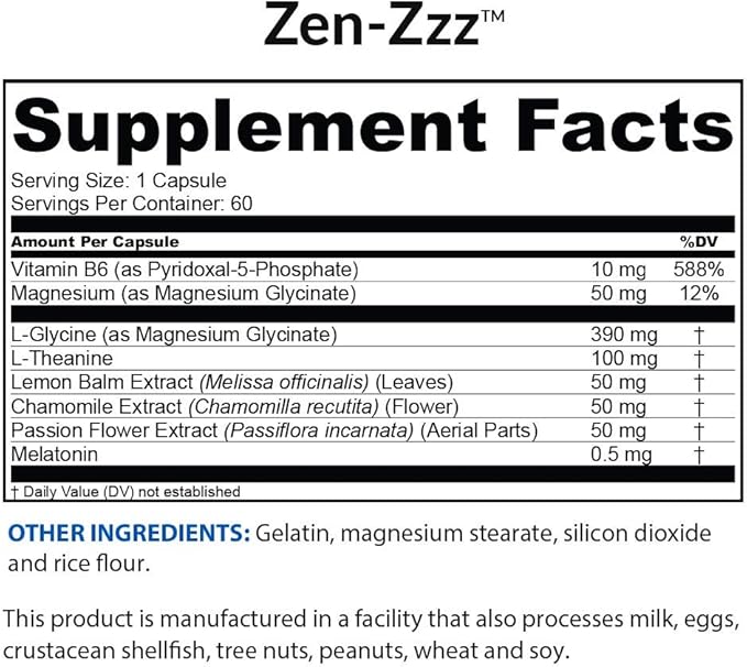 BioTRUST Zen-Zzz, Non-Habit-Forming Sleep Support Supplement — Melatonin, L-Theanine, Glycine, Magnesium, Lemon Balm, Passion Flower, Chamomile — 60 Capsules