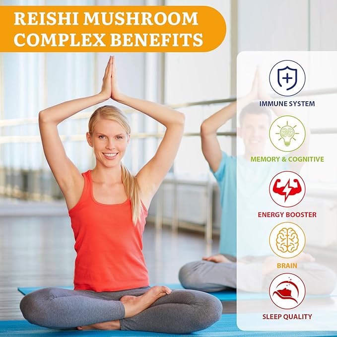 Japanese Reishi Mushroom Complex Supplement 1500mg - Reishi,Chaga,Cordyceps,Lion's Mane,Maitake,Agaricus Mushrooms Extract & 3 Herb,Organic Mushroom Capsules for Immune,Brain,Energy (Pack of 1)