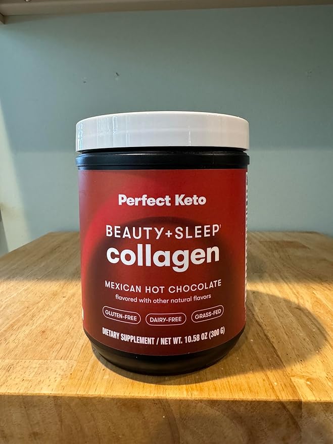 Perfect Keto Beauty + Sleep Grass Fed Collagen Peptides Protein Powder with Ashwagandha, Magnesium, Biotin, Hyaluronic Acid, L Theanine, Hair, Skin, Nails & Relaxation Support, Mexican Hot Chocolate