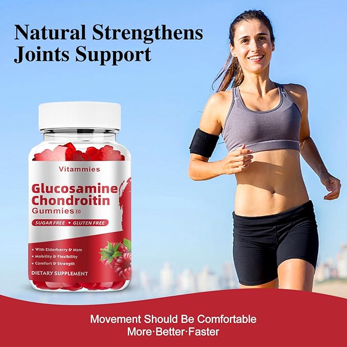 Glucosamine Chondroitin Gummies with MSM & Elderberry Extra Strength - Joint Support, Antioxidant Immune Support Supplement for Adults, Men & Women Minerals, coenzyme Q10, DHA - 60 Raspberry Gummies