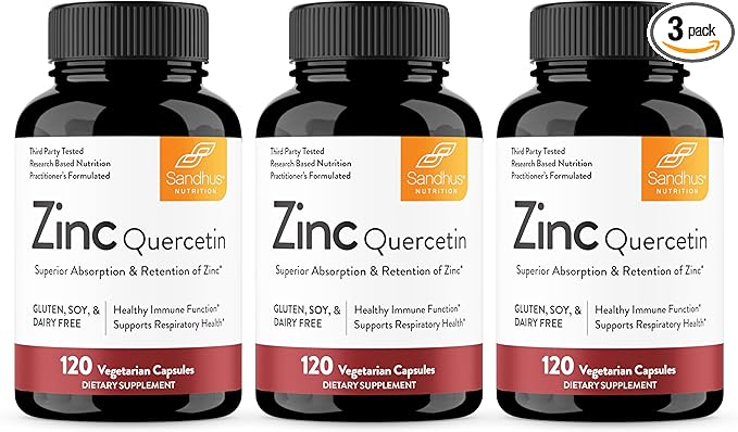 Sandhu's Zinc with Quercetin Capsules for Men & Women | Supports Immunity, Bone Health and Quality Sleep | 360 Count