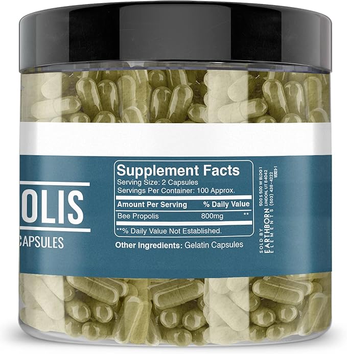 Earthborn Elements Bee Propolis (200 Capsules) Pure & Natural, Gluten-Free & Non-GMO