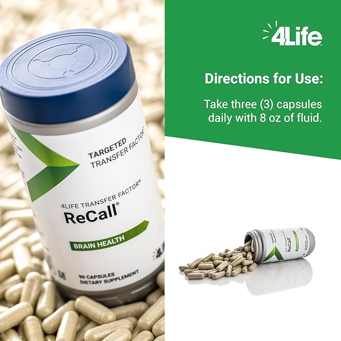 4Life Transfer Factor Recall - Supports Brain Health, Memory and Learning with Ginkgo Biloba, Bacopa Monnieri and Huperzia - 90 Veggie Capsules