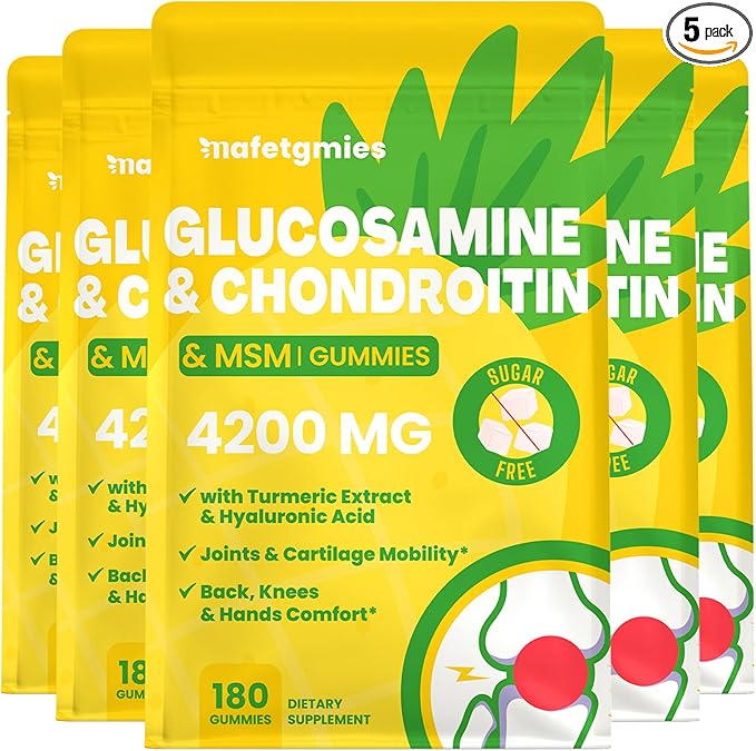Glucosamine Chondroitin Gummies, Extra Strength Joint Support Supplements with MSM & Elderberry for Joint Health, Flexibility, Immune for Adults, Men & Women, 5 Pack