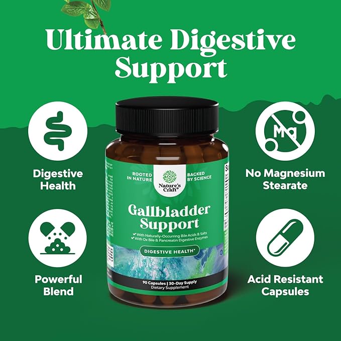 Gallbladder Support Digestive Enzymes with Ox Bile - Purified Ox Bile Salts for No Gallbladder & Pancreas Cleanse, Detox & Repair - Digestion Supplement with Pancreatin & Chanca Piedra - 90 Capsules