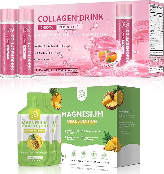 Collagen Drink with 6000 mg Marine Collagen Peptides & Magnesium Citrate Liquid