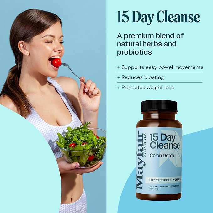 30 Day Supply,15 Day Cleanse Colon Detox, 60 Capsules (30 Servings), Natural Laxative for Constipation and Digestive Health Supplement, Dietary Supplement