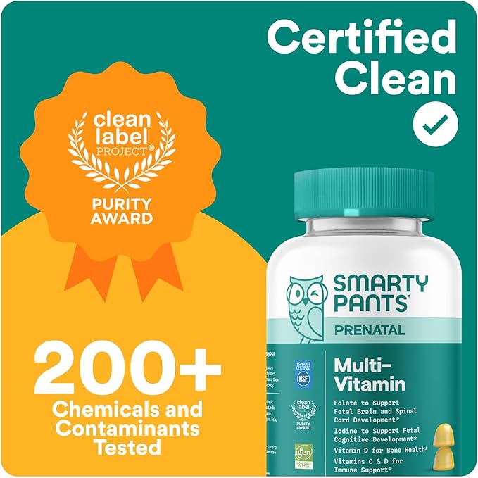 SmartyPants Prenatal Vitamins for Women, Multivitamin Gummies: Pre and Postnatal Vitamins, Biotin, Methylfolate, Vitamin D3, C, Vitamin B12, B6, A, K & Zinc, Inositol, 60 Count (30 Day Supply)