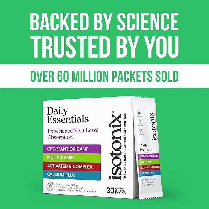 Isotonix Daily Essentials Packets – Antioxidant Supplements with OPC-3, Multivitamin, B-Complex & Calcium Plus – Gluten-Free, Non-GMO, Fast Absorption Vitamins for Energy, Immunity, and Bone Health
