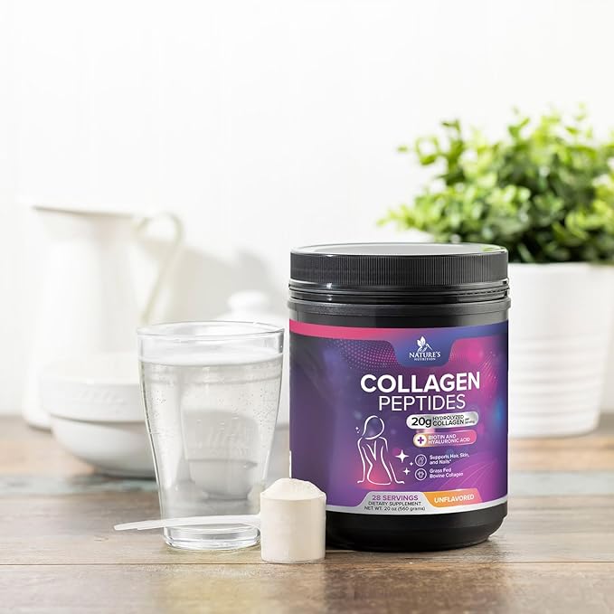 Collagen Peptides Powder for Women & Men - Hydrolyzed Type 1 & 3 Collagen Powder & Hyaluronic Acid - Vital Support for Hair, Nail, Skin, Bone & Joint Health - Zero Sugar, Unflavored - 28 Servings