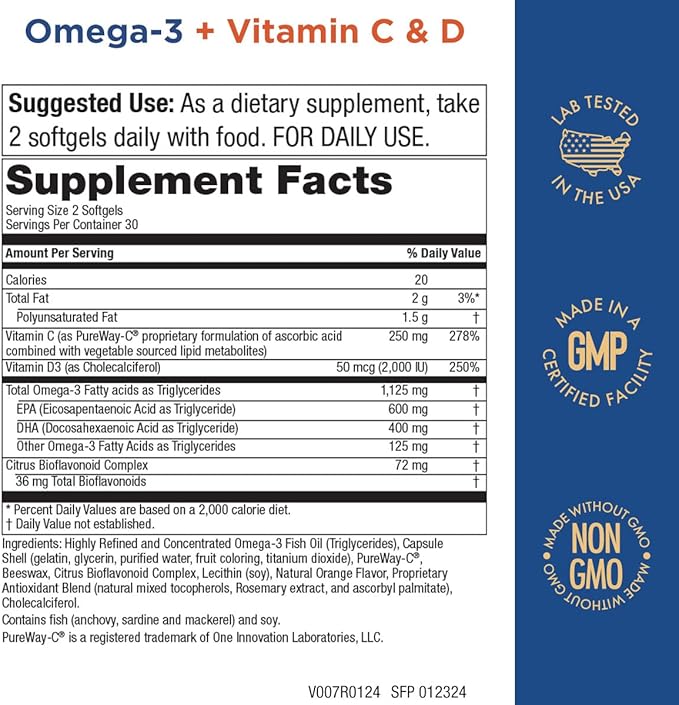 Purity Products - Omega-3 Plus Vitamin C & D, 60 softgels