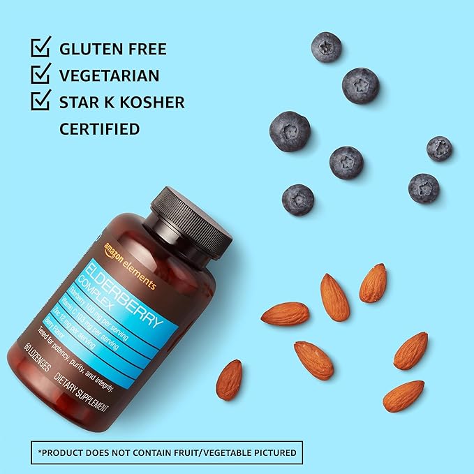 Amazon Elements Elderberry Complex Berry Flavored Immune System Support Lozenges, Adult, 60 Count, (Packaging may vary)