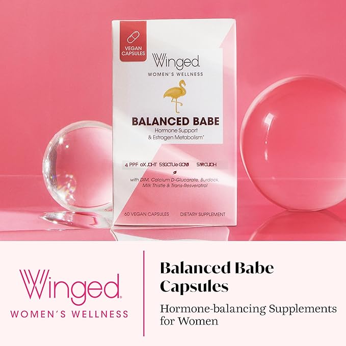 Winged Wellness Balance Babe, Hormone Balance & Estrogen Detox Supplement for Women - 100mg DIM & Calcium D-Glucarate & Milk Thistle for PMS Bloating, Cramps, Mood & Hormonal Acne Support, 60 Capsules