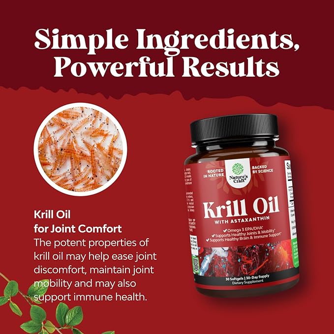 Krill Omega 3 Fish Oil Softgels 500mg - Concentrated Krill EPA & DHA Fish Oil Omega 3 Supplement for Women & Men for Immune Support, Brain & Heart Health - Burpless Fatty Acids Supplement - 30 Count